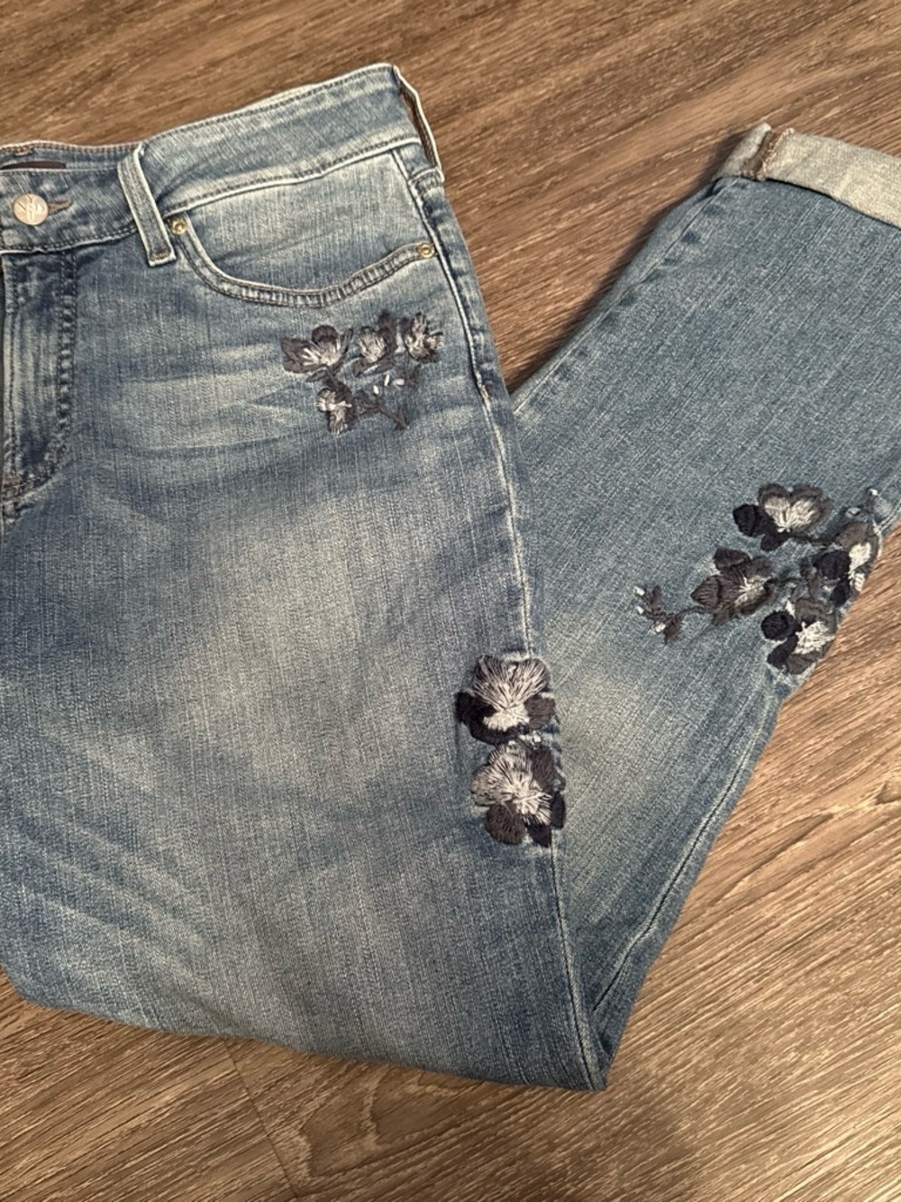 NYDJ Light Blue Embroidered Boyfriend Jeans